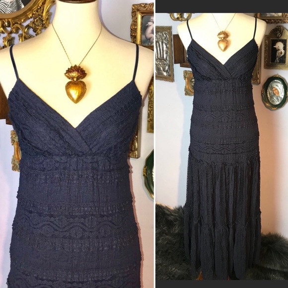 Eliza J Lace Bohemian Blue Maxi Dress Size 2 - Picture 7 of 14